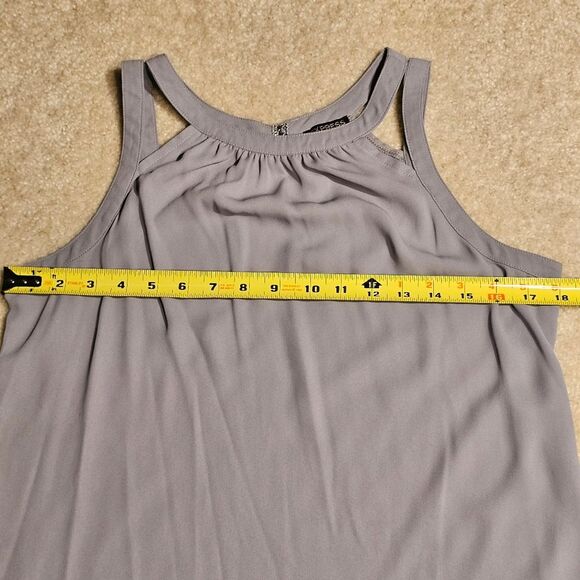 Express Chiffon Front Smocked Goddess Neck Tank Top Grey Silver Medium - Picture 11 of 11